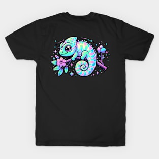 Chameleon Pastel Holographic Reptile Kawaii Cute Chibi T-Shirt